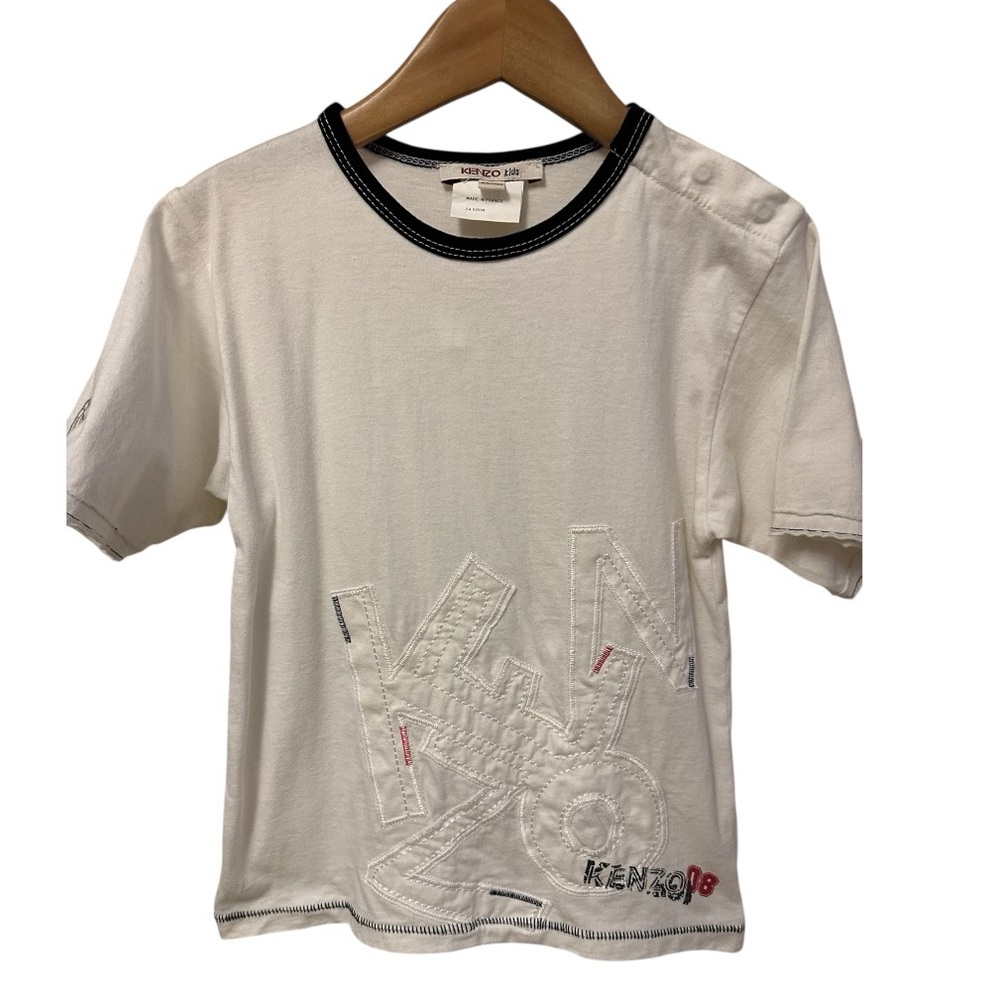 Kenzo Kids White Short Sleeve Tee with Navy Trim Made In France